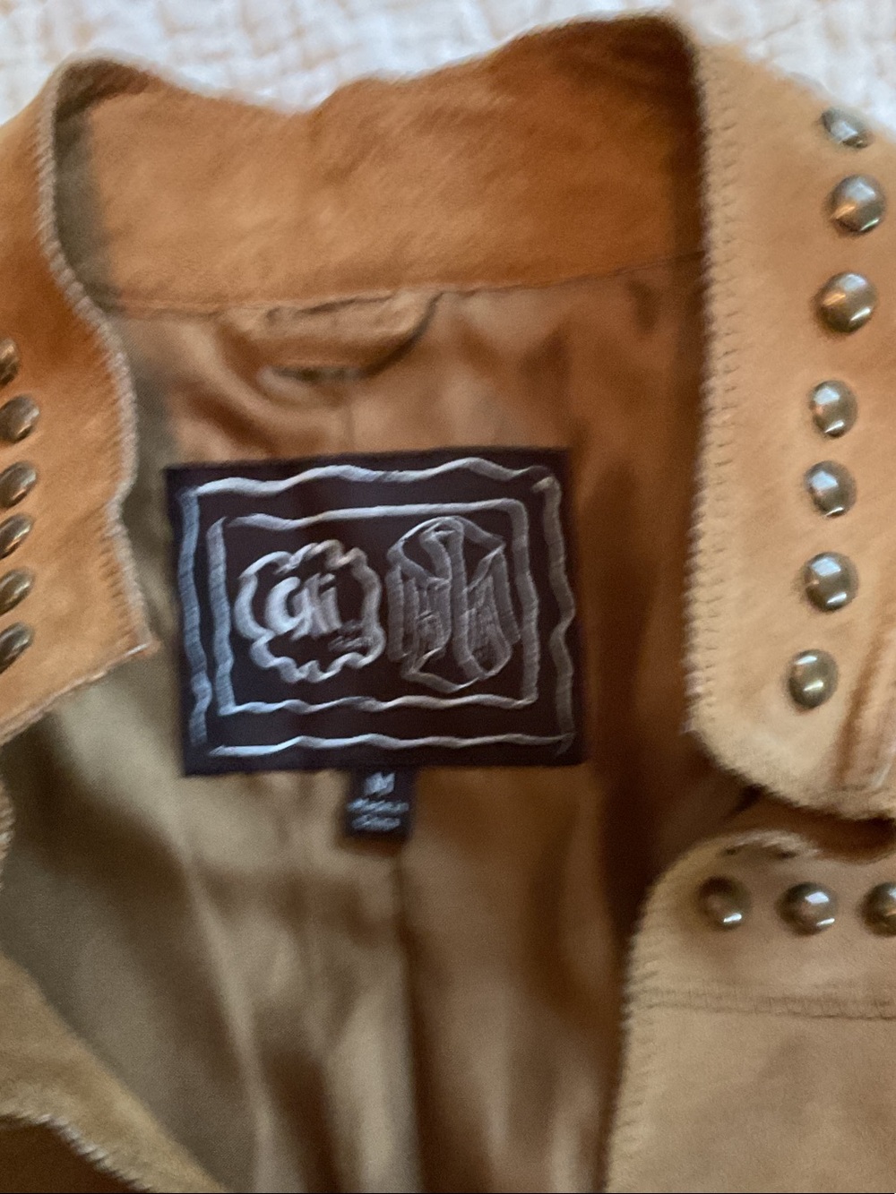 Chi By Falchi Suede Leather Studded Coat Western Boho Jacket Size M - Picture 3 of 14